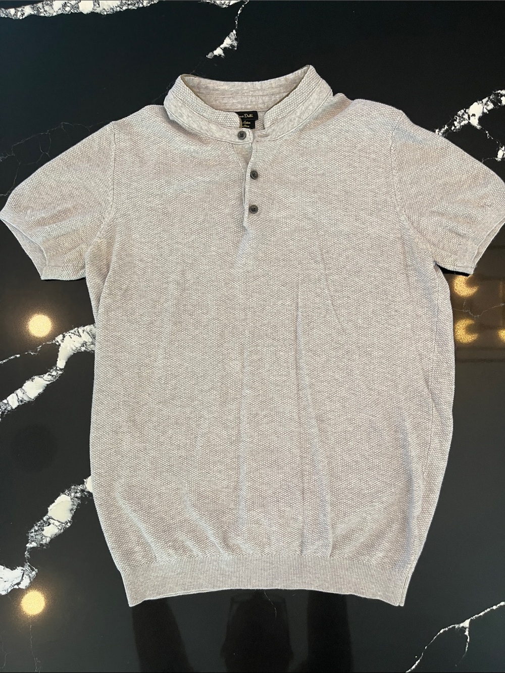 Men's Short-Sleeve Henley Knit Polo Shirt - Light Gray